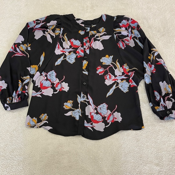 Black Floral Sheer Blouse Size Small - Picture 2 of 12